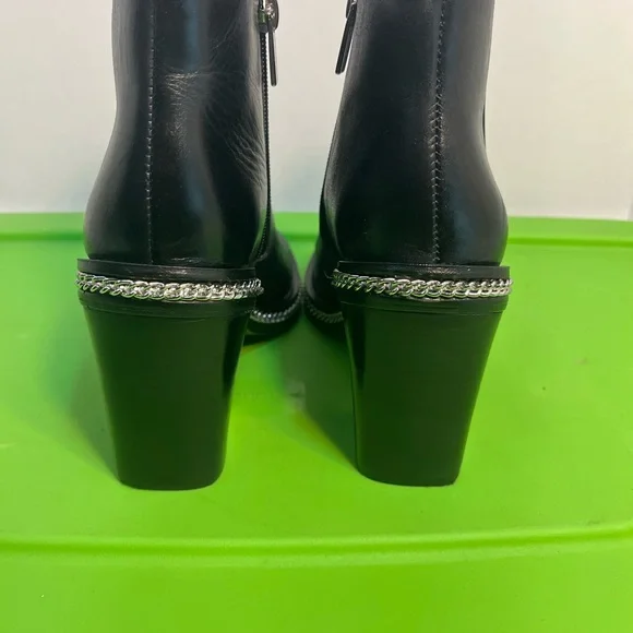 Vince Camuto Black Open-Toe Leather Ankle Booties with Silver Trim - Picture 10 of 15